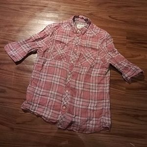 Woman's ALLSAINTS pink plaid Button Down Shirt LG